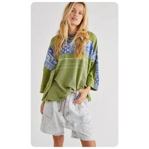 We The Free People Happiness in Bloom Blue Green Oversized Top sz XL